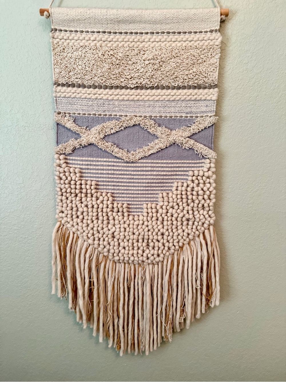 nuLOOM Handwoven Wool & Cotton Boho Wall Hanging Gray Cream 16x38